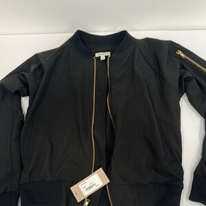 Albion Fit Stylish Black Bomber Jacket with Gold Details